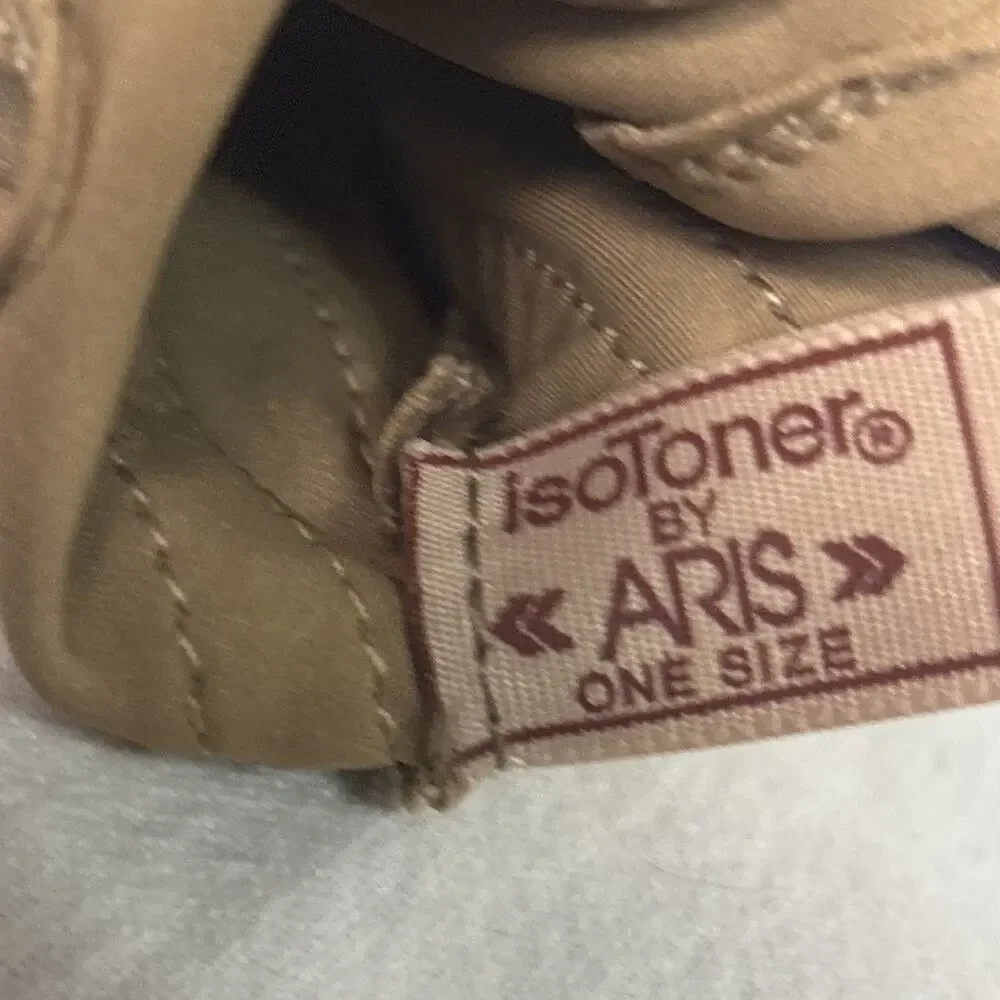 Vintage Aris Isotoner Gloves One Size Strtch Camel Brown Antron Nylon Leather - Picture 5 of 6